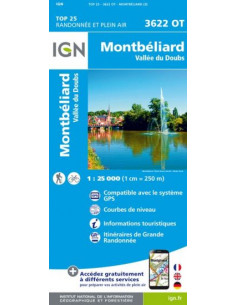 CARTE IGN 3622OT MONTBÉLIARD VALLÉE DU DOUBS