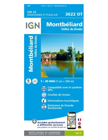 CARTE IGN 3622OT MONTBÉLIARD VALLÉE DU DOUBS