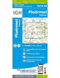 CARTE IGN 1019SB PLOËRMEL PAIMPONT