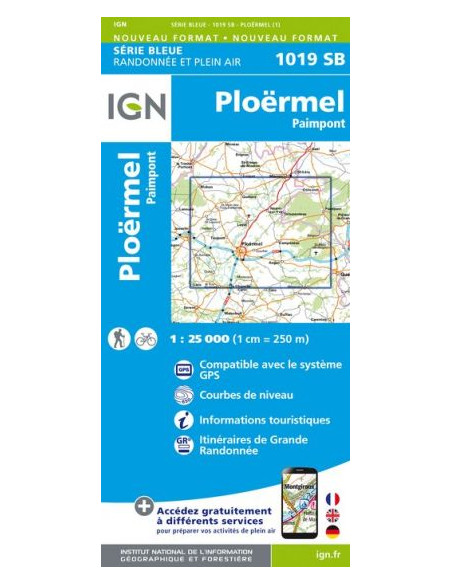 CARTE IGN 1019SB PLOËRMEL PAIMPONT