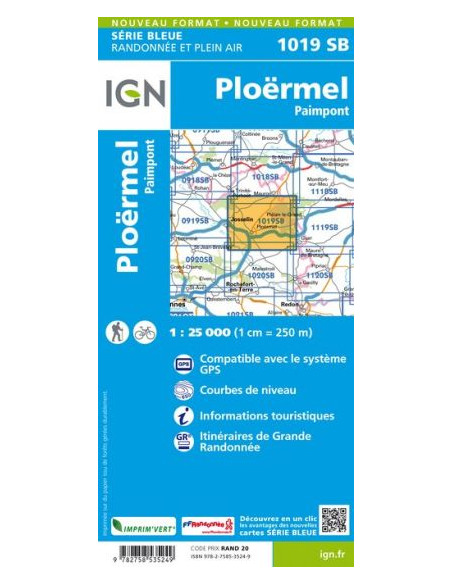 CARTE IGN 1019SB PLOËRMEL PAIMPONT