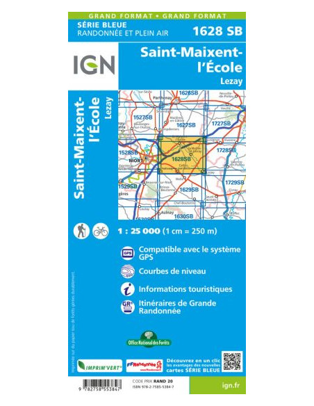CARTE IGN 1628SB - SAINT-MAIXENT-L'ECOLE LEZAY