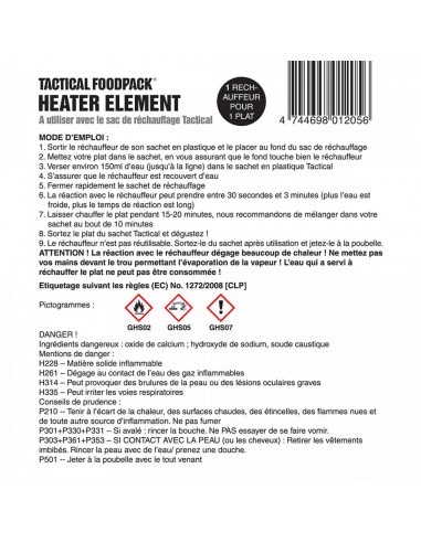 REACTIF CHAUFFANT SANS FLAMME TACTICAL HEATER...