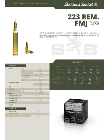 CARTOUCHES SB .223 REM FMJ 69gr x100