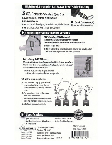 ENROULEUR GEARKEEPER RT4-0031 ATTACHE VELCRO