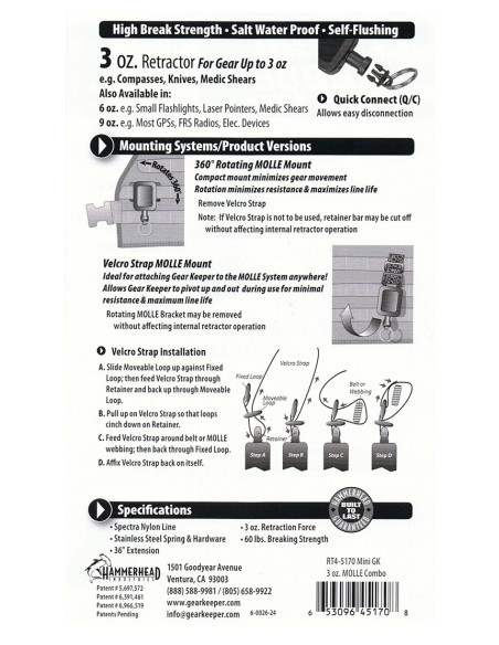 ENROULEUR GEARKEEPER RT4-0031 ATTACHE VELCRO