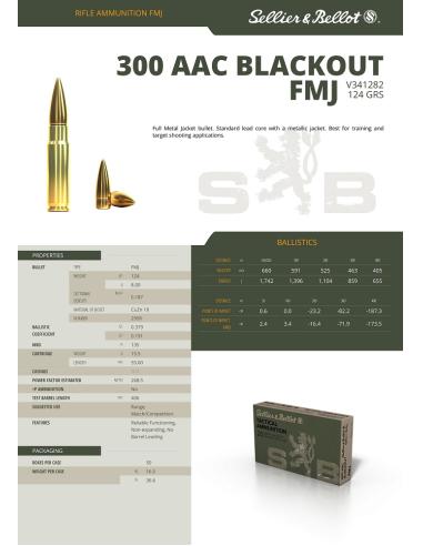 CARTOUCHES SB .300 AAC BLACKOUT FMJ 124gr x20