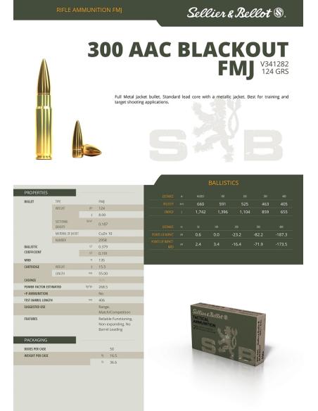 CARTOUCHES SB .300 AAC BLACKOUT FMJ 124gr x20 CARTOUCHES SB .300 AAC BLACKOUT FMJ 124gr x20