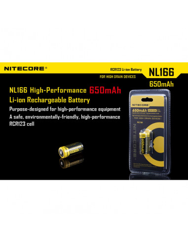 Accus li-ion CR123 rechargeable 650mAh 3.7V