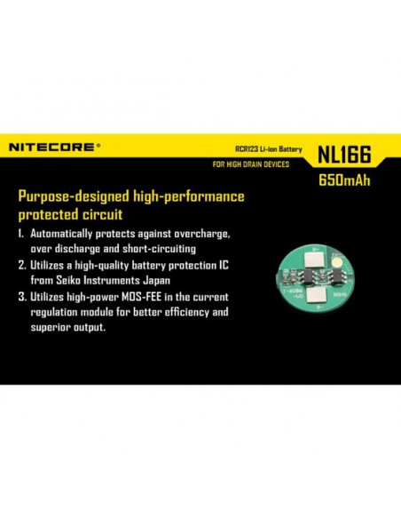 Accus li-ion CR123 rechargeable 650mAh 3.7V