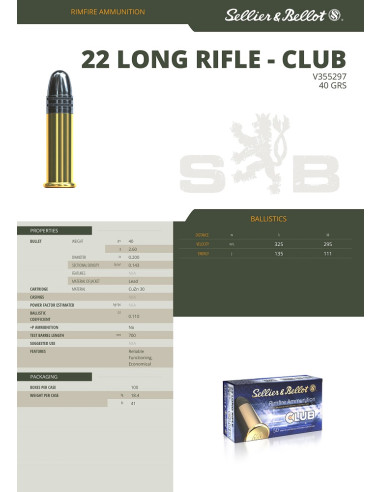 CARTOUCHES SB 22LR CLUB LRN 40gr x50