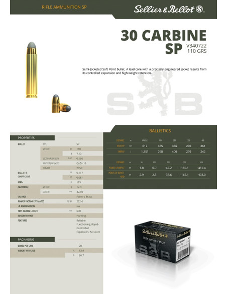 CARTOUCHES SB 30 CARBINE SP 110gr x50