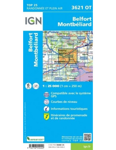 CARTE IGN 3621OT BELFORT / MONTBELIARD