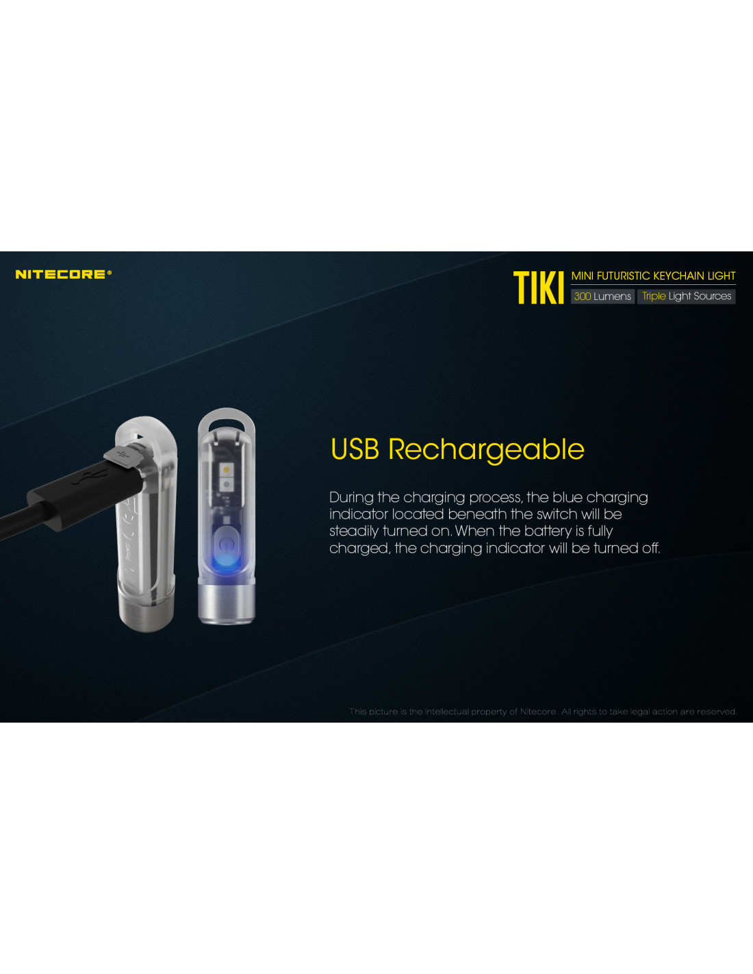 Lampe porte-clés TIKI GRISE - 300LM USB