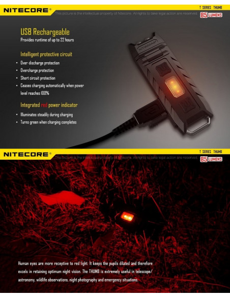 Lampe THUMB 85Lumens balisage Rouge