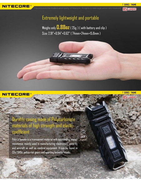 Lampe THUMB 85Lumens balisage Rouge