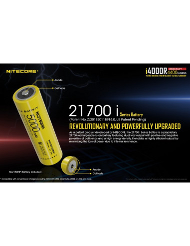 Accus li-ion 21700 rechargeable - 5000mAh 3.6V