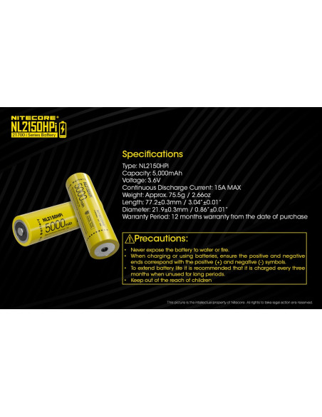 Accus li-ion 21700 rechargeable - 5000mAh 3.6V